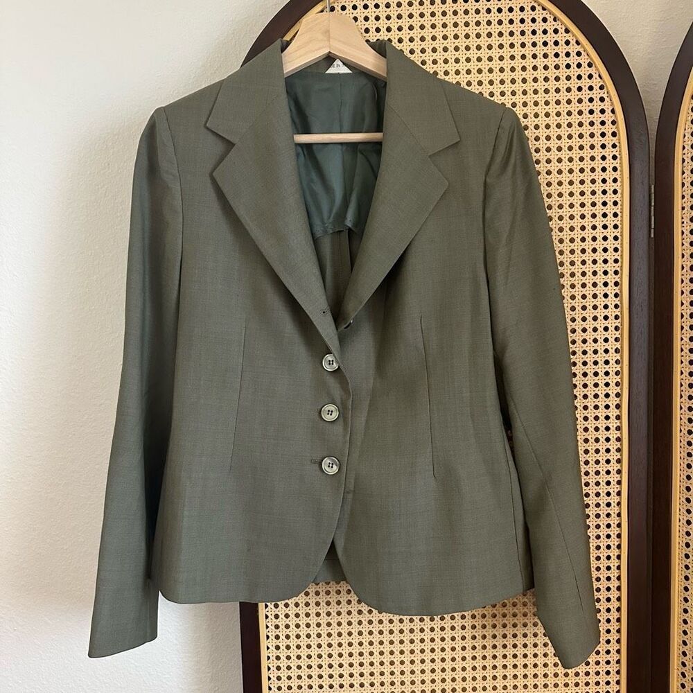 VTG Mirella Calo Dark Green Angelica Wool Tailored Blazer Sz 44 Italy Made